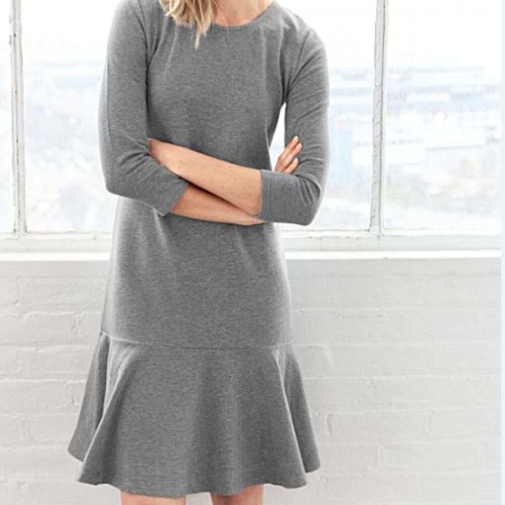 Garnet Hill French Terry Grey Dropwaist Cotton Blend Dress
